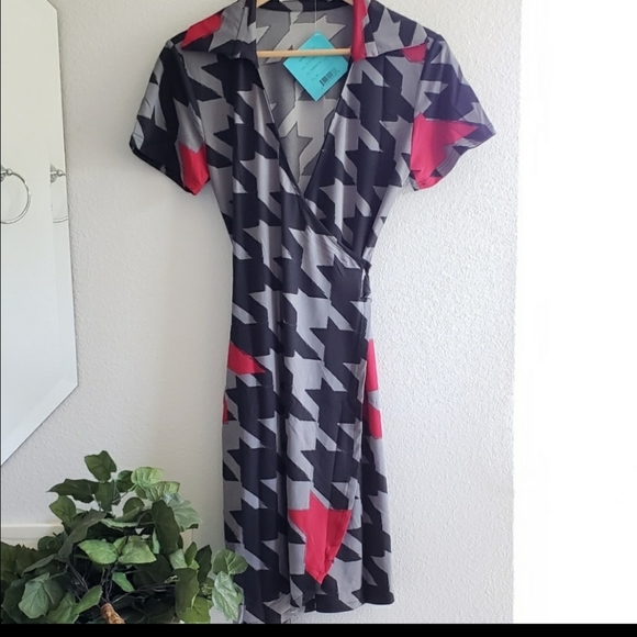 Tracy Negoshian Black & Gray Jane Houndstooth Pop Wrap Dress Size XS - Picture 3 of 11